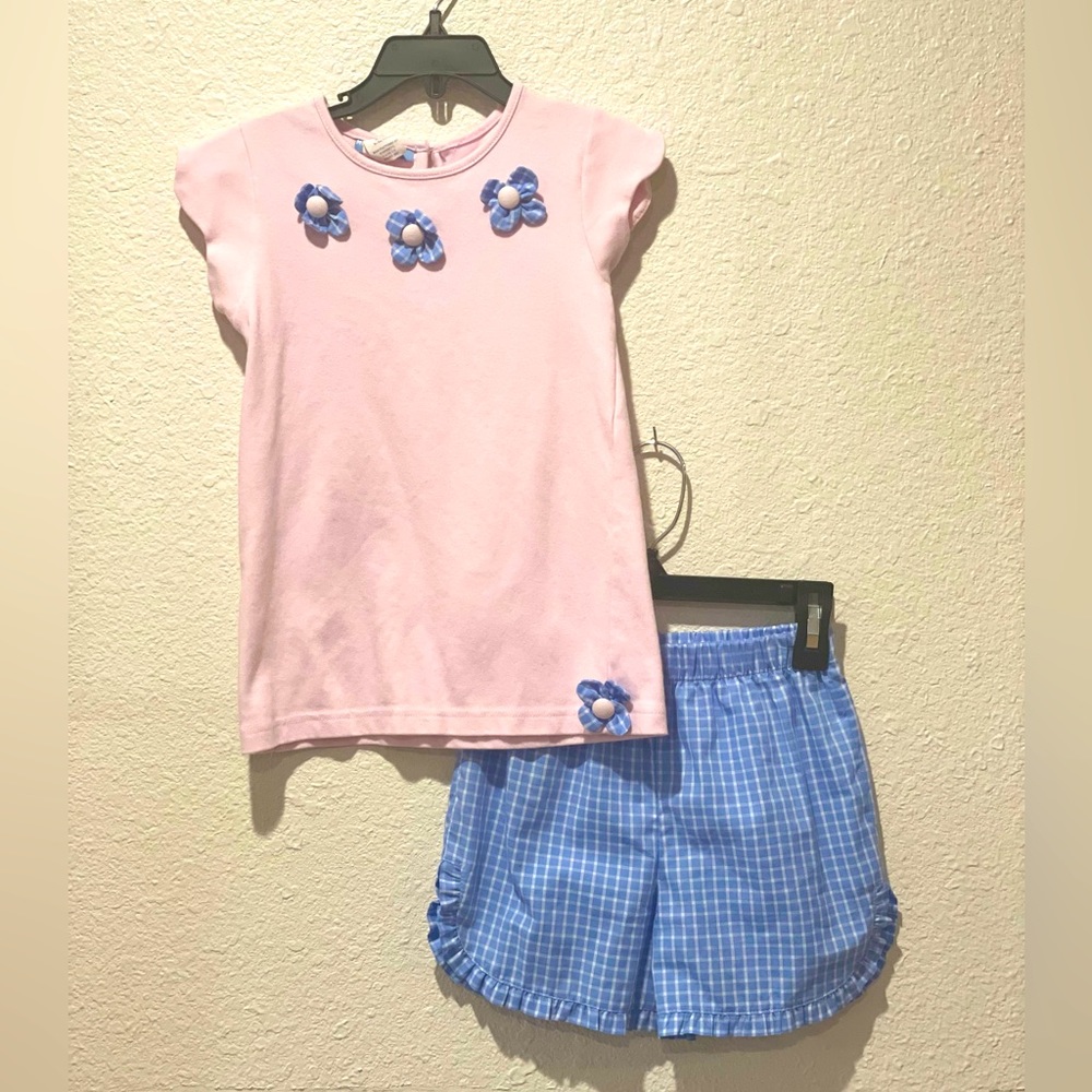 Monday’s Child little girls pink and blue gingham short set. Size 5